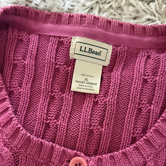L.L. Bean Women's Cable Knit Button-Front Cardigan - Raspberry Pink - Picture 2 of 6